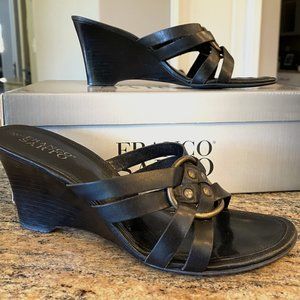 Franco Sarto Black Strappy Wedge Sandals Size 8.5